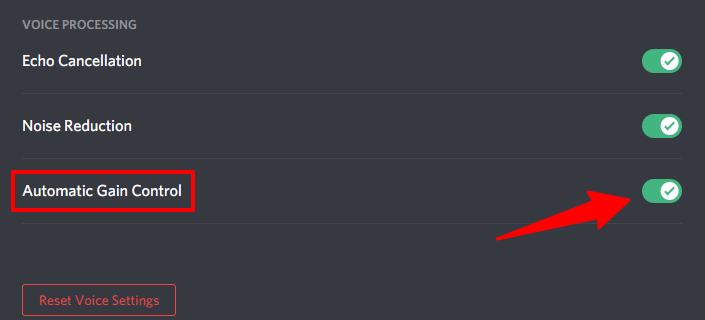 Disable automatic gain control in discord