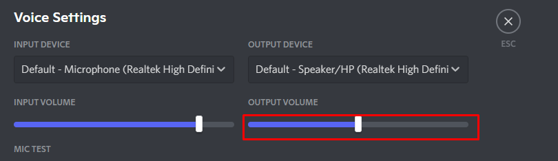 Adjustment bar for high volume in discord