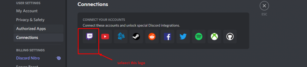 Twitch connections In discord for getting twitch emotes