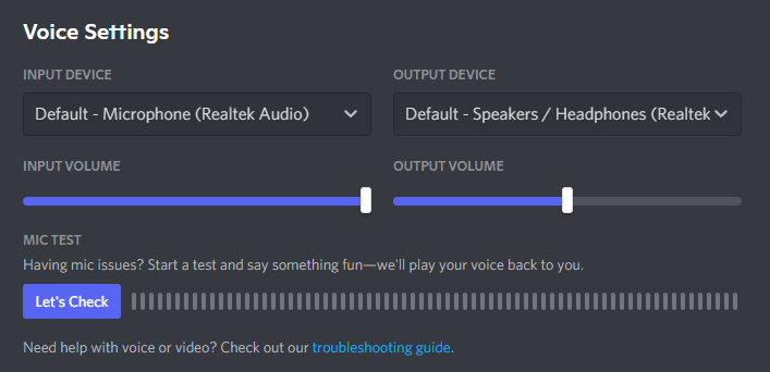 Output and input voice setting