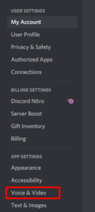 Voice and audio discord setting