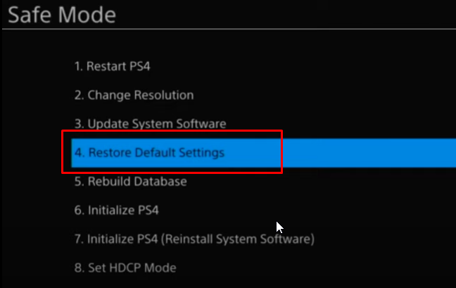 select restore default settings