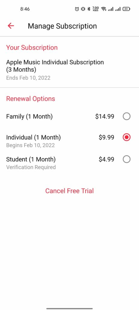 subscription in apple music