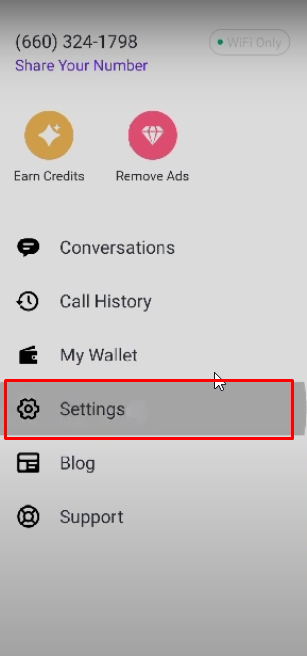 Settings in textnow account