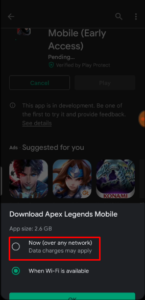 Prompt to download apex legends