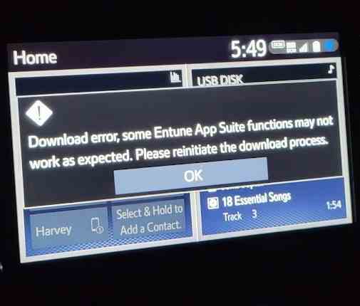 download error in Toyota entune app suite